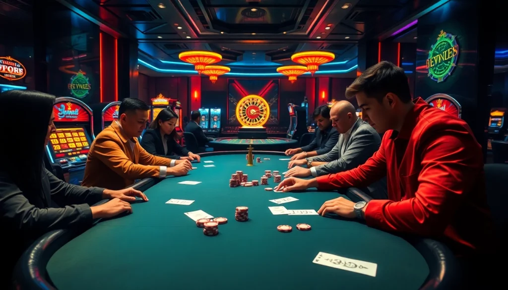 Experience the thrilling excitement of poker at EV88 casino with vibrant gaming visuals.