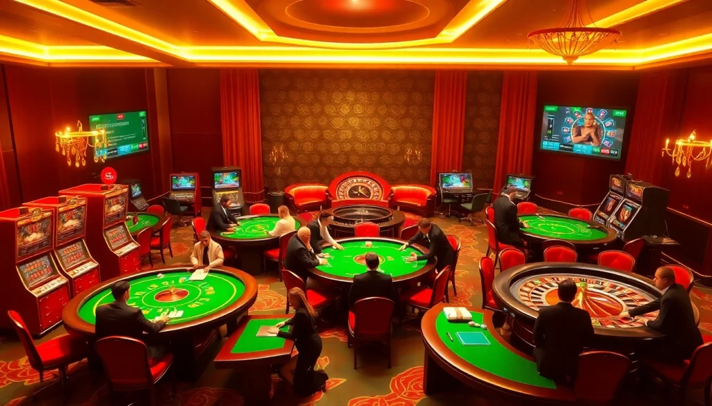 Excitement builds as players engage with ntable games at https://mm88.sh/ online casino, showcasing luxury and thrill.