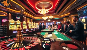 Tham gia vào sự hứng khởi của Bet VIP tại một casino sang trọng khi người chơi đang tham gia các trò chơi đầy hồi hộp.