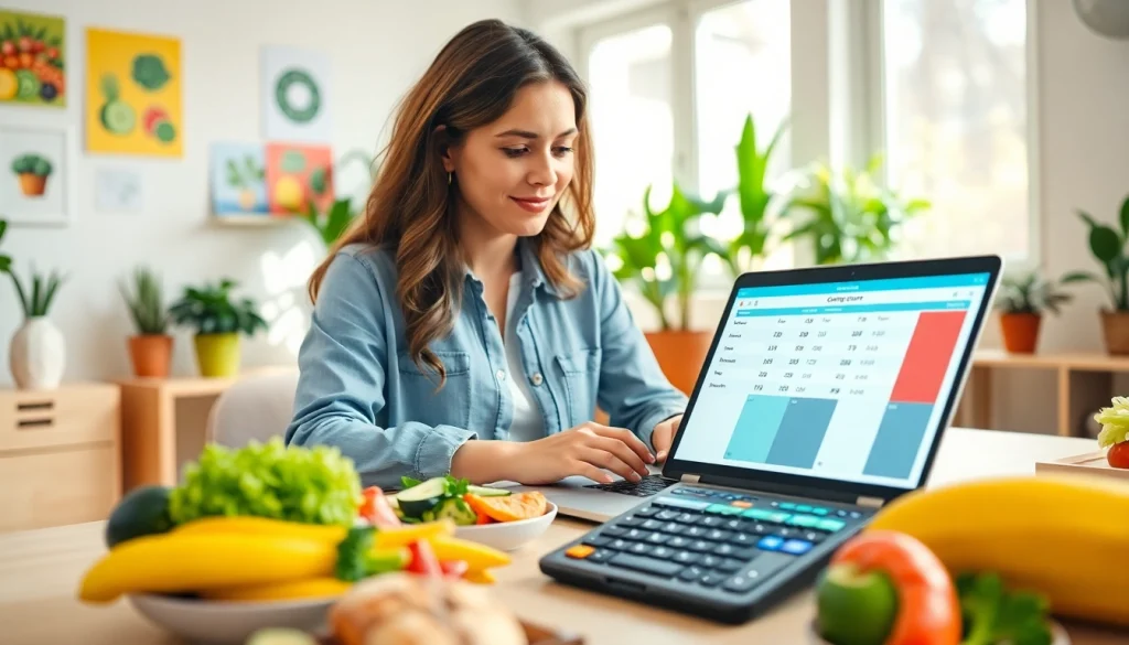 Calculate daily caloric needs with a professional nutritionist using a calorie calculator in a bright office