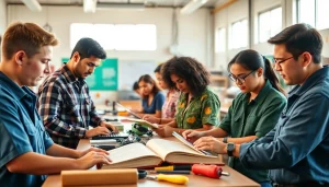 Engaged students at hawaii trade schools working collaboratively in a vibrant classroom.