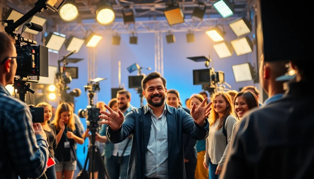 Edmonton production companies highlighting an energetic film set with diverse crew members.