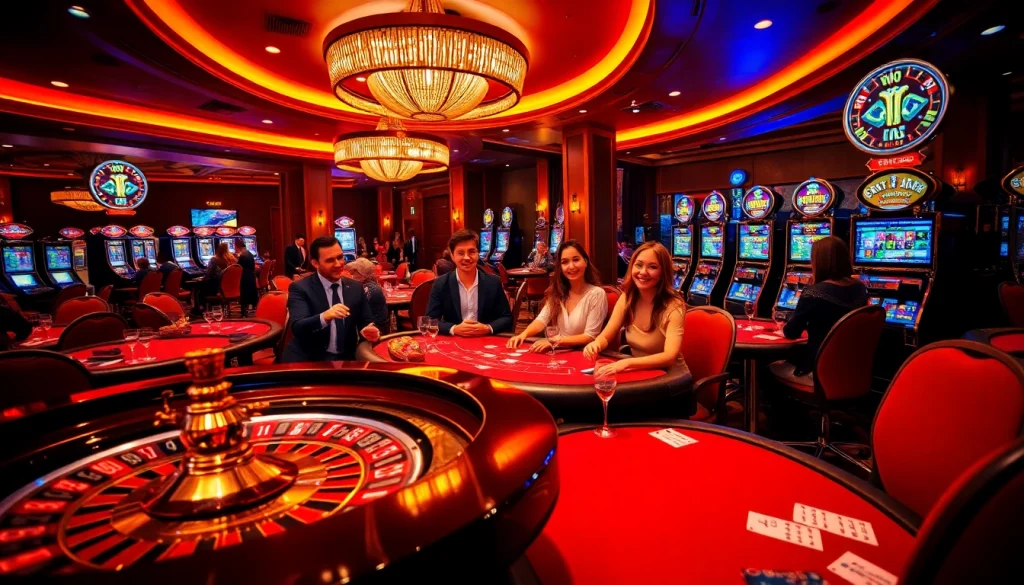 Experience the thrill of gaming at a luxurious casino showcased through hi88.photo with dice, cards, and slot machines.