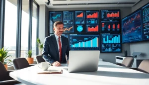 Crisis management consultant analyzing data in a professional office environment.