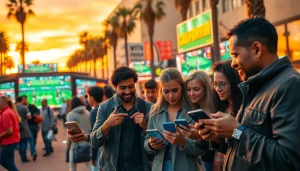 Engage in sports betting California with diverse players enjoying a vibrant betting atmosphere.