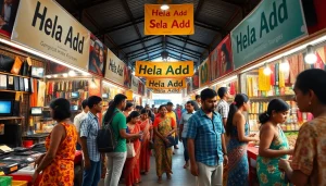 Engaging marketplace scene showcasing Hela Add connections in Sri Lanka