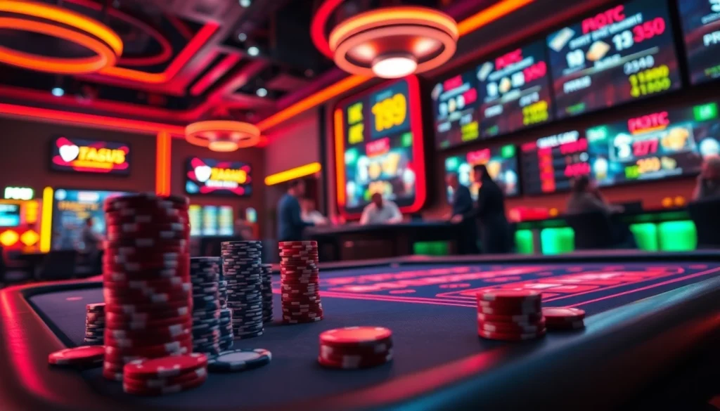 เล่นเกมที่ fast289 คาสิโน พร้อมชิปและโต๊ะพนันในบรรยากาศที่มีชีวิตชีวา