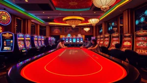 Experience the thrill of winning at MM 88 casino tables surrounded by vibrant gaming scenes.
