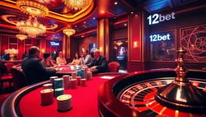 Experience the excitement of gambling at 12bet with players engaged in high-stakes poker.