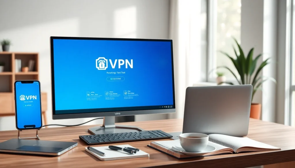 快连VPN interface on a modern workspace setup showcasing security and connectivity.
