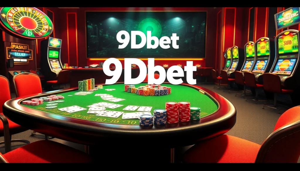 Experience the thrill of 9Dbet with vibrant casino elements and professional gaming atmosphere.