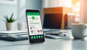 fm whatsapp download showcased on a smartphone in a modern setting