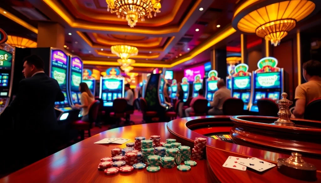 Pemain merasakan sensasi slot deposit pulsa di lingkungan kasino mewah.