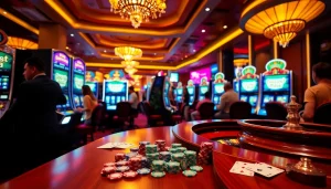 Pemain merasakan sensasi slot deposit pulsa di lingkungan kasino mewah.