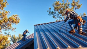 Metal roofing companies showcase skilled workers installing quality roofs on modern homes.
