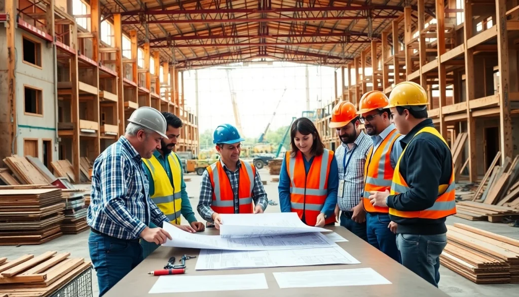 Engaged builders collaborating at a construction site representing the Texas association of builders.