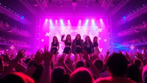 BLACKPINK news highlights members performing energetically on stage with enthusiastic fans.