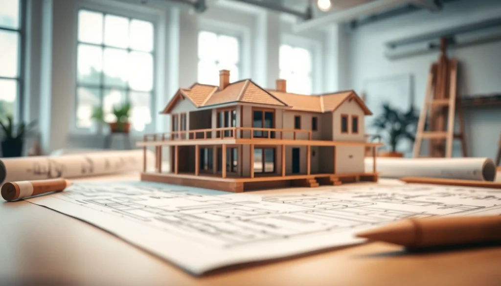 Architekturmodellbau Köln präsentiert ein detailliertes Architekturmodell in einem kreativen Studio.