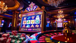 Experience thrilling wins with the slot zeus machine surrounded by gleaming casino elements.