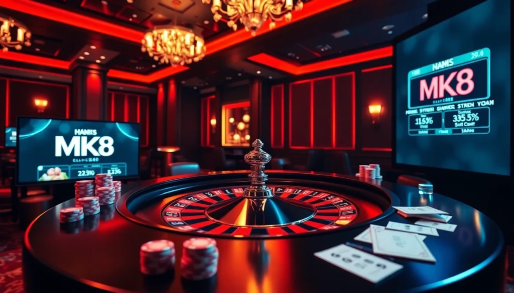 Players engaging at the MK8 casino table, reflecting excitement in a luxurious environment.