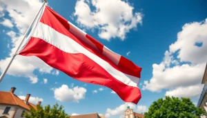 Vlag van brabantse bont met heldere kleuren waaiert in de lucht.