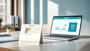 Calendar for IPVA GO 2026 with payment deadlines and Detran GO website on a laptop, highlighting tax organization.