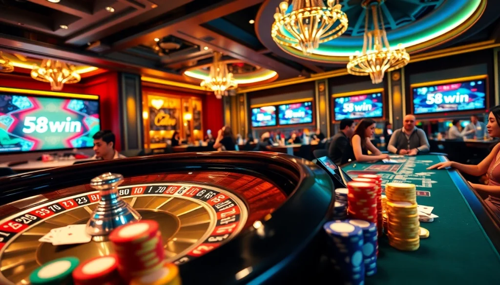 Players enjoying the thrill of 58win casino games at a luxurious table.