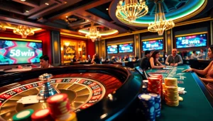Players enjoying the thrill of 58win casino games at a luxurious table.