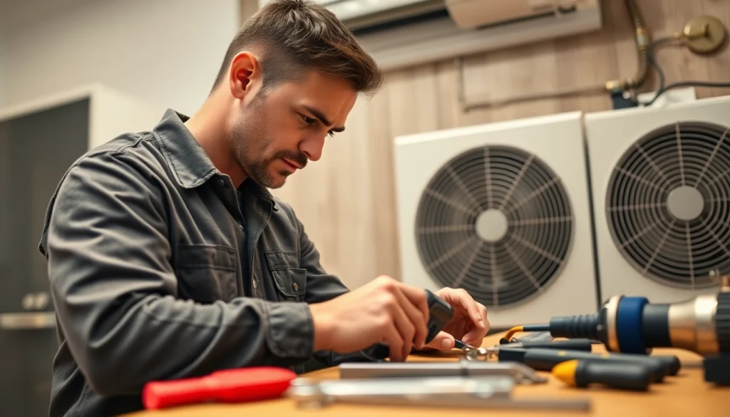 HVAC technician performing heating repair south salem in a cozy home environment.