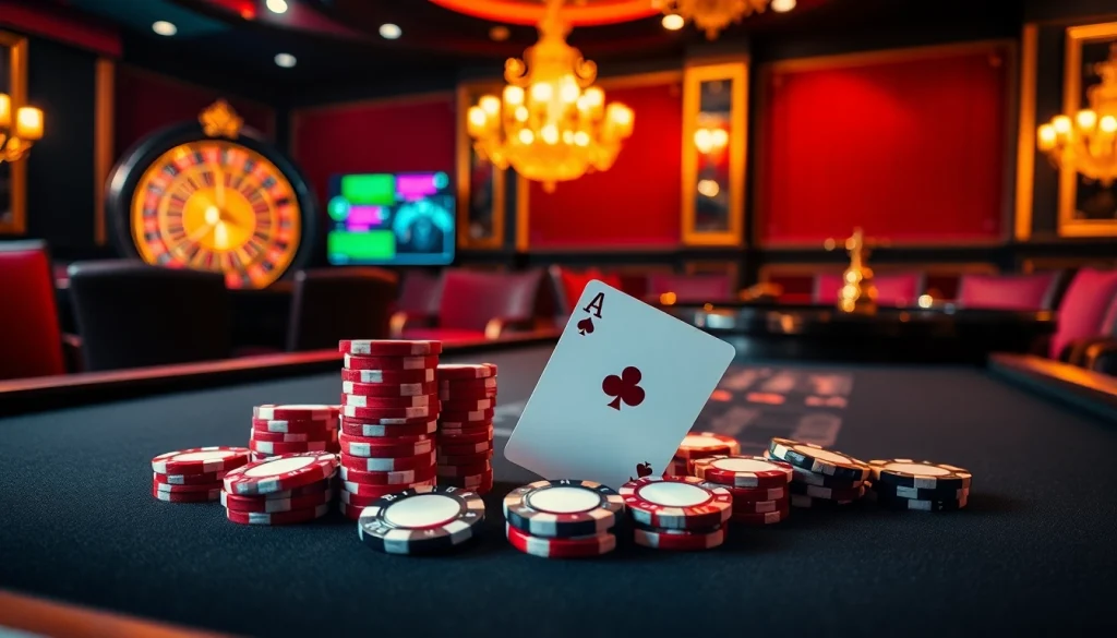 Experience the excitement of winning at hay.win with a vibrant casino scene featuring poker chips and a roulette wheel.