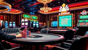Experience the thrill of sbobet login terbaru at a luxurious casino featuring poker and roulette.