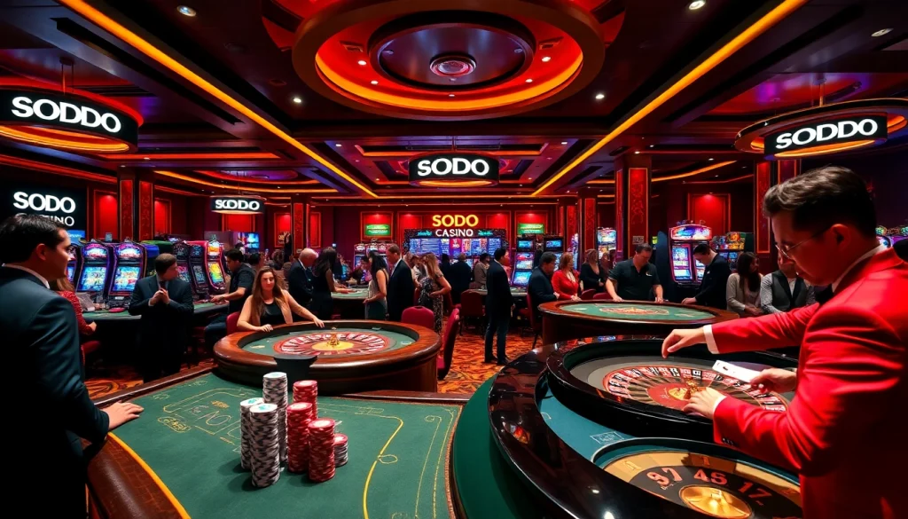 Experience the excitement at SODO CASINO with vibrant gaming activities and luxury decor.
