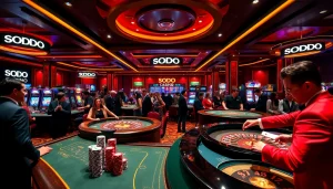 Experience the excitement at SODO CASINO with vibrant gaming activities and luxury decor.