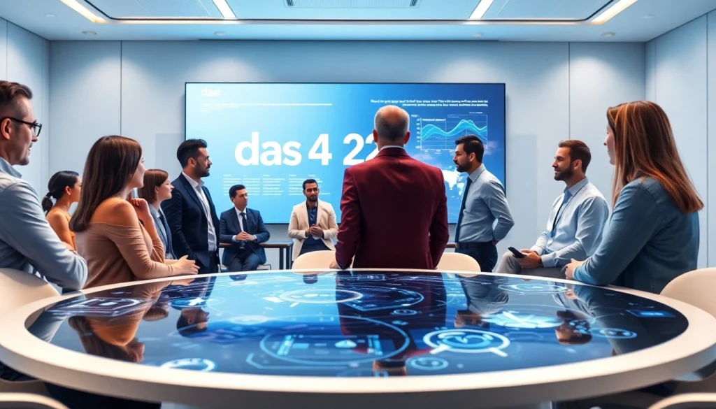 Engaged professionals discussing das 142 at a conference round table, embodying collaboration and innovation.
