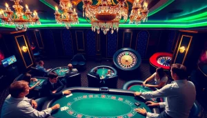 Experience top-tier gaming at Haywin with players engaged around a luxurious poker table.