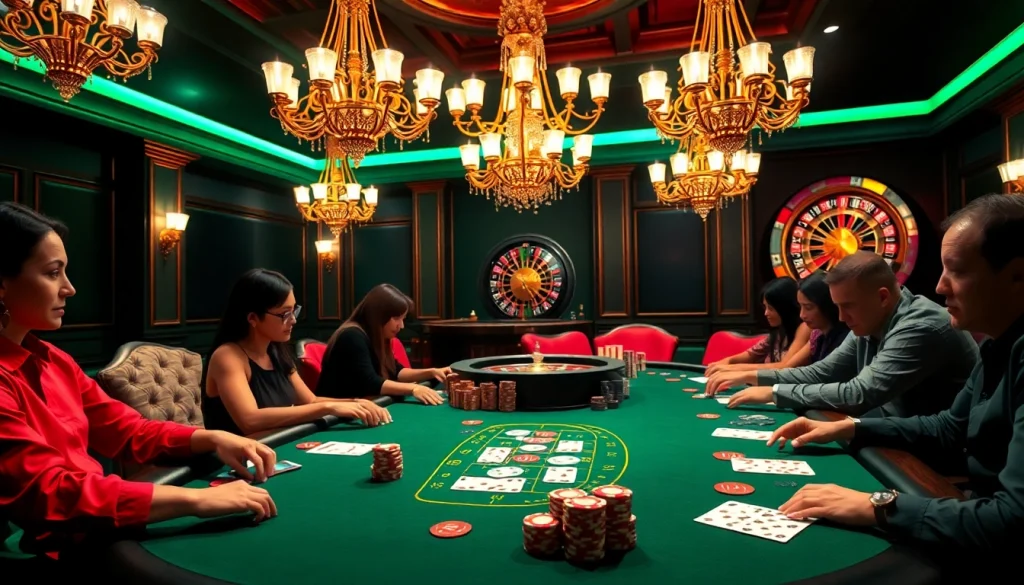 Engaged players enjoying a high-stakes poker game at 7upbet-themed casino table.