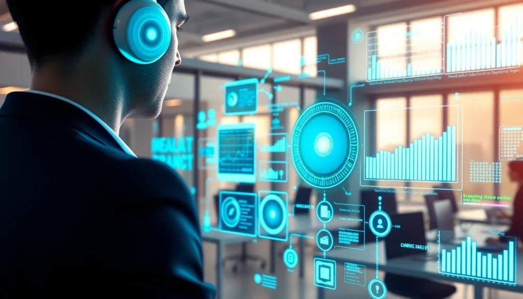 AI Employee working in a digital workspace with advanced technology.