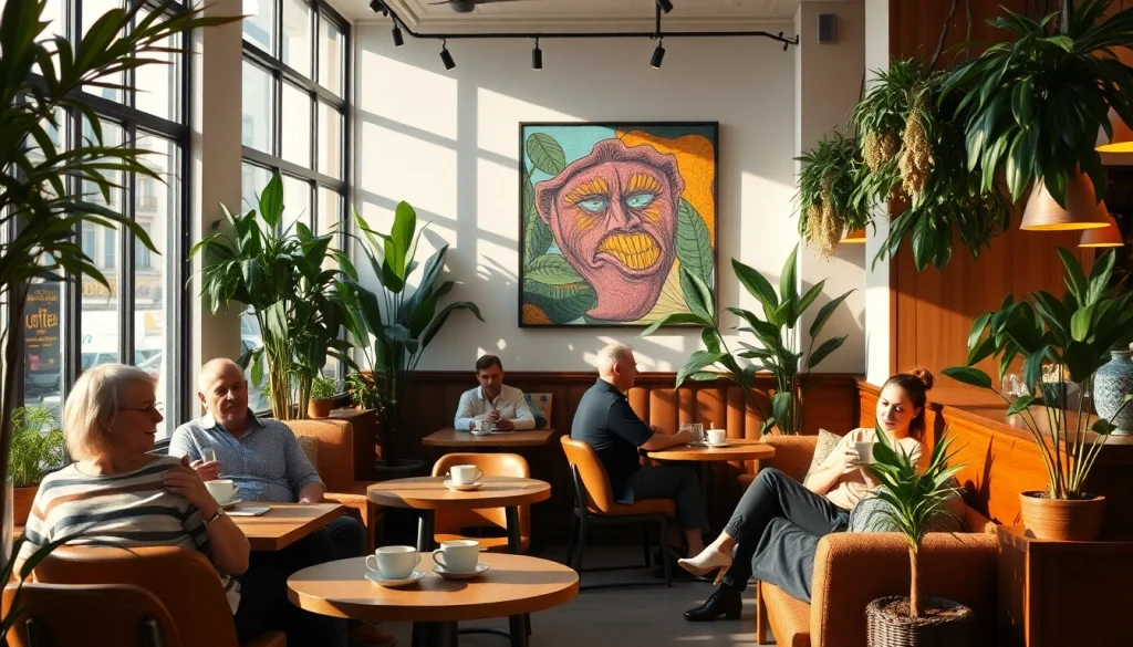 Enjoying beverages in an inviting Association coffee shop Madrid with cozy seating.