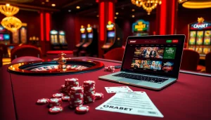 BRABET enticing players with high-stakes poker chips and a luxurious casino table scene.