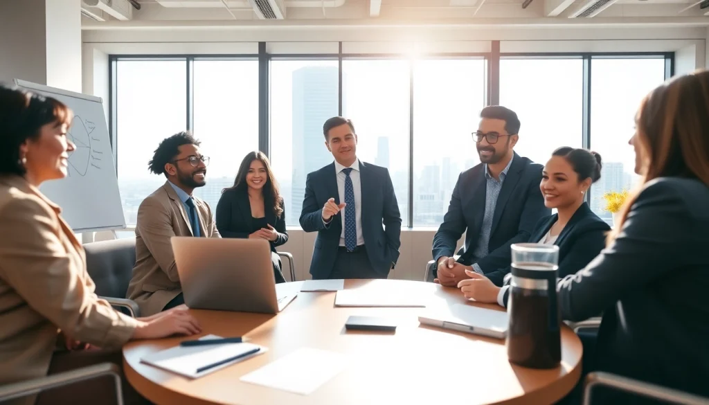 Engaging business coach los Angeles leading a diverse team in a professional office.