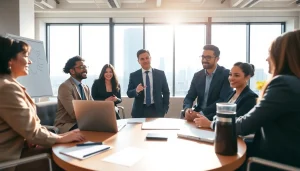 Engaging business coach los Angeles leading a diverse team in a professional office.