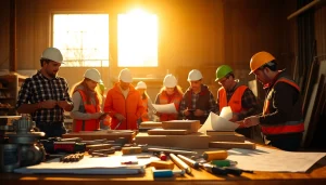 Students participating in construction classes in a well-lit workshop environment.