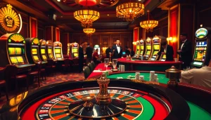 The hidden wiki reveals a thrilling luxury casino scene with roulette, cards, and vibrant slot machines.