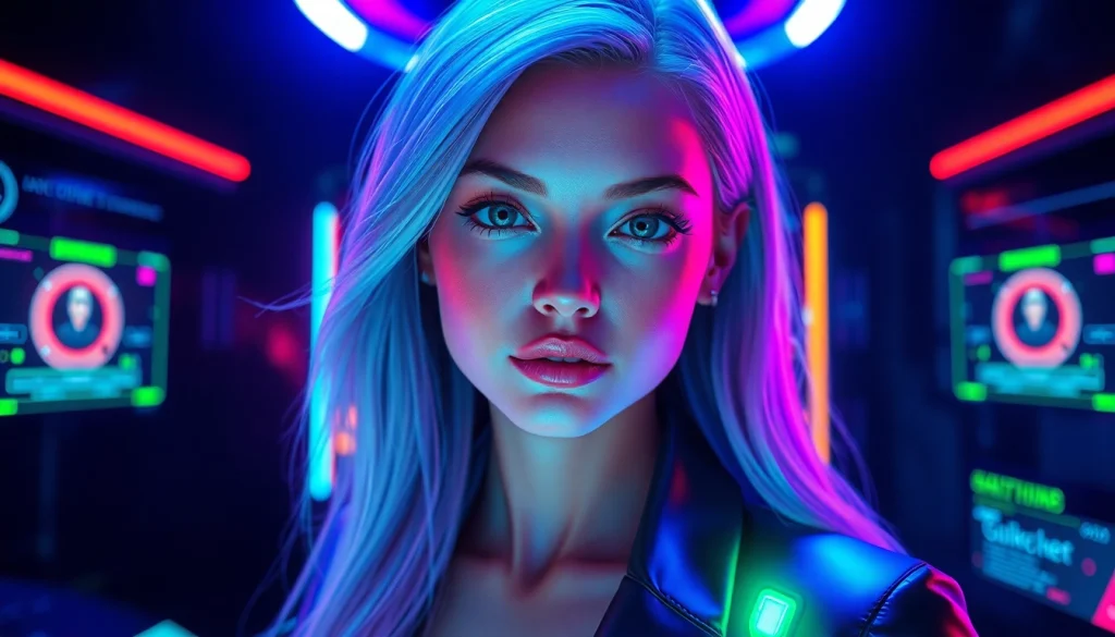 Engaging NSFW character AI with a futuristic design in a vibrant digital setting