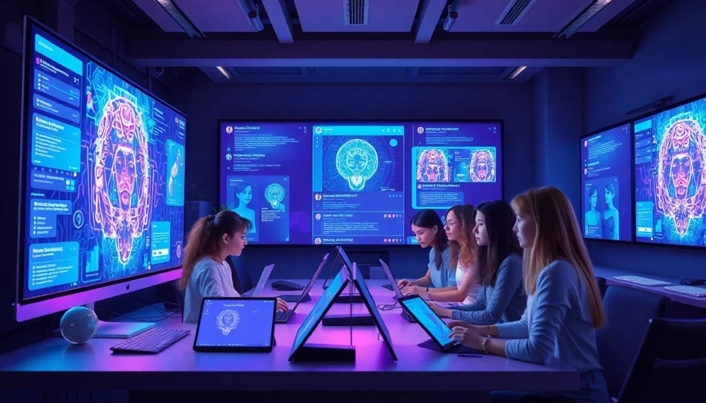 Innovative NSFW AI development in a modern digital art studio.