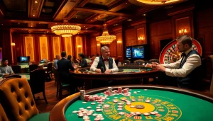 Players enjoying high-stakes gambling at bem88's luxurious live casino tables.
