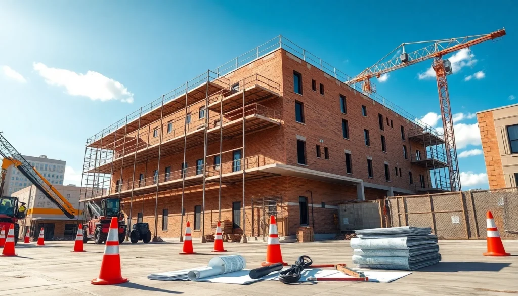 Austin construction site showcasing modern machinery and workers actively building a structure.