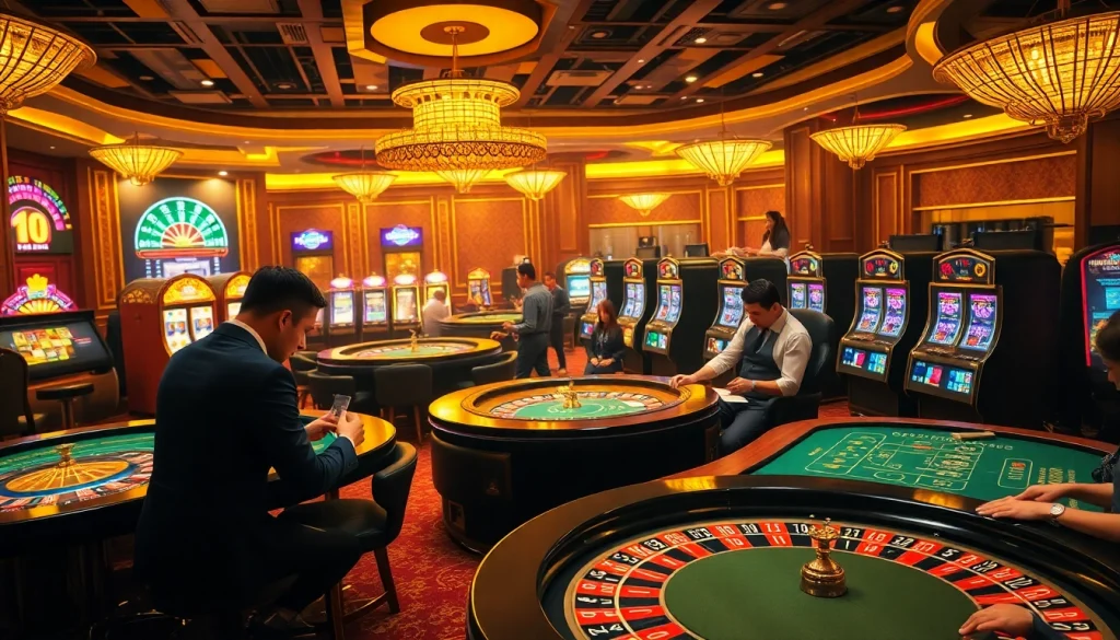 Tỷ lệ kèo nhà cái hôm nay showcased in a luxurious casino with elegant tables and excited gamblers.