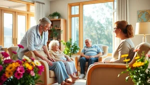Supportive senior care austin tx in a bright home environment with engaged caregivers and relaxed seniors.