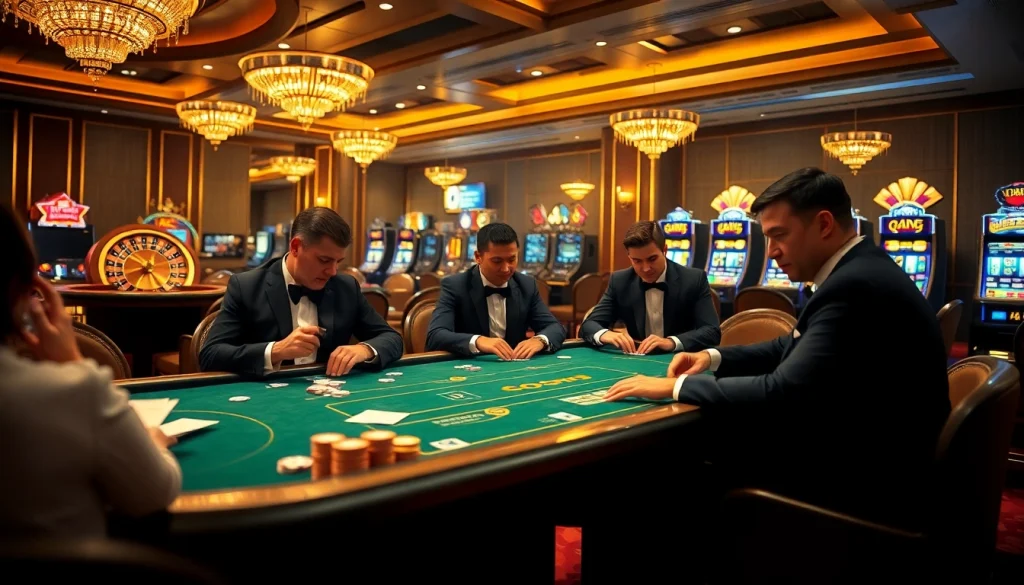 Engage in רמי אונליין excitement at luxury casino tables with vibrant poker and roulette games.